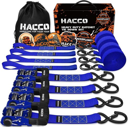 Ratchet Straps, 5280lb Break Strengeth, 1.6" Heavy Duty Ratchet Tie Down Strap Set w/Padded Handle, S Hook, Soft Loop for UTV Motorcycle Truck Cargo Straps (Black, 8FT) in Saudi Arabia