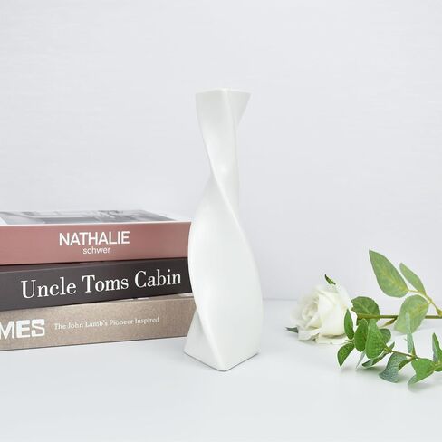 Skinny Geometric Ceramic Flower Vase Twisted, Unique Slender Bud Vases for Flowers, Decorative Vases for Home Decor, Kitchen, Shelf Decor, Centerpiece Table Decorations (Black Twisted) in Saudi Arabia