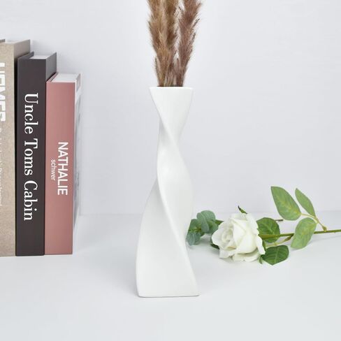 Skinny Geometric Ceramic Flower Vase Twisted, Unique Slender Bud Vases for Flowers, Decorative Vases for Home Decor, Kitchen, Shelf Decor, Centerpiece Table Decorations (Black Twisted) in Saudi Arabia