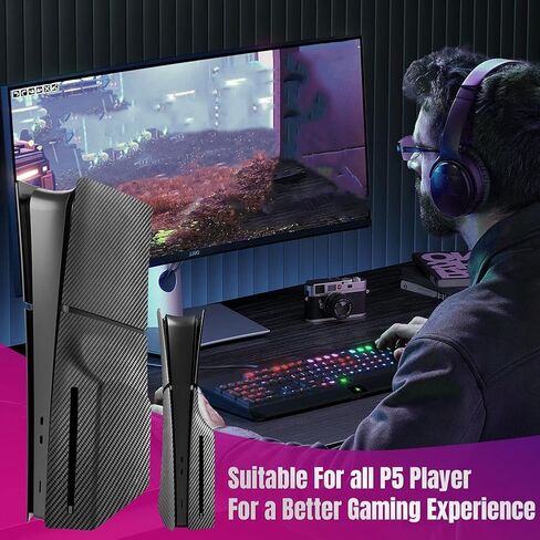 حافظة وحدة تحكم بنمط ألياف الكربون بديلة لجهاز PS5 إصدار إصدار القرص النحيف غطاء ملحق للألعاب غطاء مضاد للخدش (إصدار القرص) in Kuwait