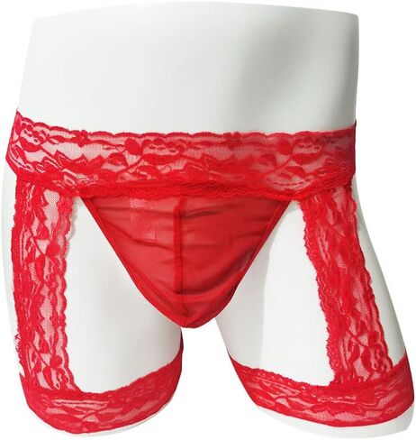 Men Pouch Underwear Boxer Briefs Sexy Lingerie for Men Sissy Panties Hipster Exotic Lace Bikini T-back Garter String in Saudi Arabia