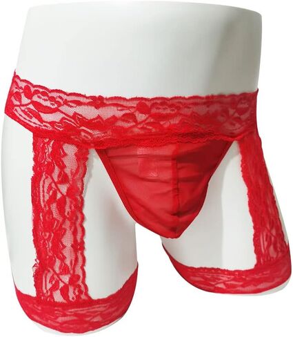 Men Pouch Underwear Boxer Briefs Sexy Lingerie for Men Sissy Panties Hipster Exotic Lace Bikini T-back Garter String in Saudi Arabia