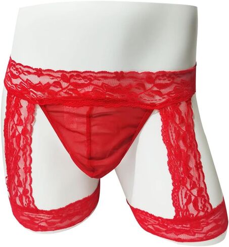 Men Pouch Underwear Boxer Briefs Sexy Lingerie for Men Sissy Panties Hipster Exotic Lace Bikini T-back Garter String in Saudi Arabia