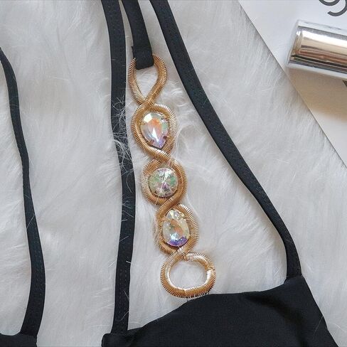 Women's Rhinestone Bikini Set Sparkly Rave Outfits Two Piece Sexy Triangle Bra Halter Swimsuit Bathing Suit in Saudi Arabia
