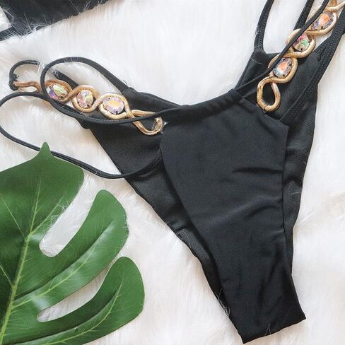 Women's Rhinestone Bikini Set Sparkly Rave Outfits Two Piece Sexy Triangle Bra Halter Swimsuit Bathing Suit in Saudi Arabia
