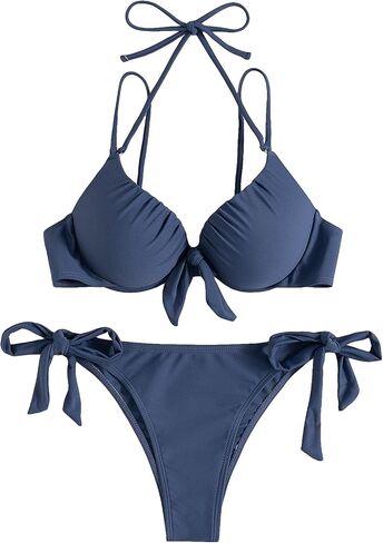 MakeMeChic Women's Two Piece Halter Bathing Suit Push Up High Cut Swimsuit Bikini Sets in Saudi Arabia