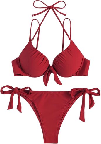 MakeMeChic Women's Two Piece Halter Bathing Suit Push Up High Cut Swimsuit Bikini Sets in Saudi Arabia