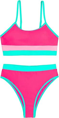 OYOANGLE Women's 2 Piece Bikini Sets Colorblock Sleeveless Scoop Neck Wireless Mid Rise Swimsuits in Saudi Arabia