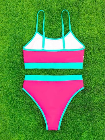 OYOANGLE Women's 2 Piece Bikini Sets Colorblock Sleeveless Scoop Neck Wireless Mid Rise Swimsuits in Saudi Arabia