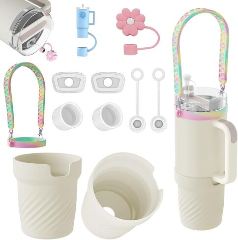 11PCS for Stanley Cup Accessories, 2 Silicone Boot for Stanley 40oz Tumble, 6 Silicone Spill Proof Stopper, 2 Straw Cover Cap for 9-10mm Straws, 1 Water Bottle Handle, Tumbler Accessories in Saudi Arabia