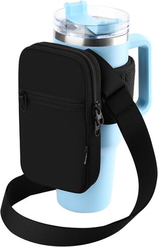Gym Water Bottle Pouch for Stanley Tumbler with Handle, Universal Water Bottle Carrier Sling Sleeve with Strap & Pocket, Compatible with A Variety of Stanley Tumbler, Gym Water Bottles, 40-128 oz in Saudi Arabia