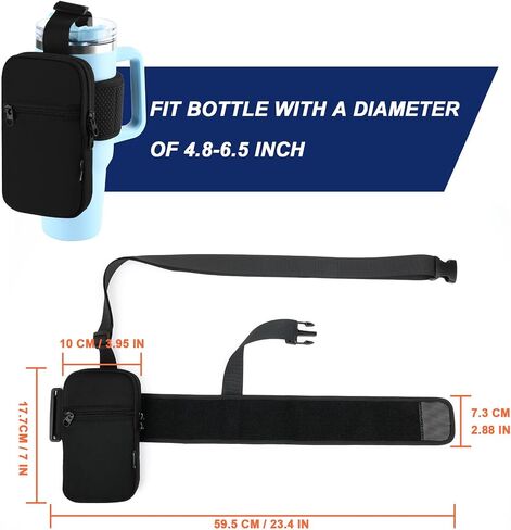 Gym Water Bottle Pouch for Stanley Tumbler with Handle, Universal Water Bottle Carrier Sling Sleeve with Strap & Pocket, Compatible with A Variety of Stanley Tumbler, Gym Water Bottles, 40-128 oz in Saudi Arabia