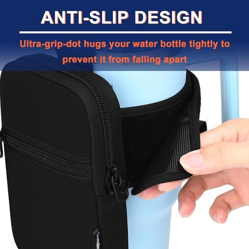 Gym Water Bottle Pouch for Stanley Tumbler with Handle, Universal Water Bottle Carrier Sling Sleeve with Strap & Pocket, Compatible with A Variety of Stanley Tumbler, Gym Water Bottles, 40-128 oz in Saudi Arabia