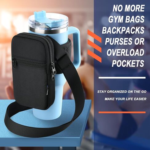 Gym Water Bottle Pouch for Stanley Tumbler with Handle, Universal Water Bottle Carrier Sling Sleeve with Strap & Pocket, Compatible with A Variety of Stanley Tumbler, Gym Water Bottles, 40-128 oz in Saudi Arabia