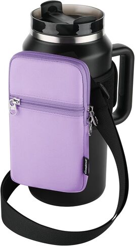 Gym Water Bottle Pouch for Stanley Tumbler with Handle, Universal Water Bottle Carrier Sling Sleeve with Strap & Pocket, Compatible with A Variety of Stanley Tumbler, Gym Water Bottles, 40-128 oz in Saudi Arabia