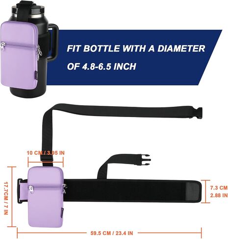 Gym Water Bottle Pouch for Stanley Tumbler with Handle, Universal Water Bottle Carrier Sling Sleeve with Strap & Pocket, Compatible with A Variety of Stanley Tumbler, Gym Water Bottles, 40-128 oz in Saudi Arabia