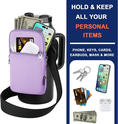 Gym Water Bottle Pouch for Stanley Tumbler with Handle, Universal Water Bottle Carrier Sling Sleeve with Strap & Pocket, Compatible with A Variety of Stanley Tumbler, Gym Water Bottles, 40-128 oz in Saudi Arabia