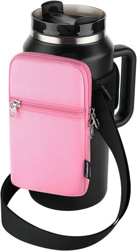 Gym Water Bottle Pouch for Stanley Tumbler with Handle, Universal Water Bottle Carrier Sling Sleeve with Strap & Pocket, Compatible with A Variety of Stanley Tumbler, Gym Water Bottles, 40-128 oz in Saudi Arabia