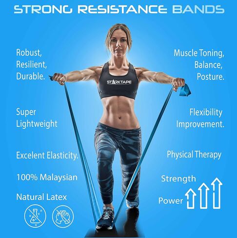 عصابات المقاومة Starktape. شريط من اللاتكس الطبيعي الماليزي بنسبة 100%. مثالي للعلاج الطبيعي، والتمارين المنزلية، واليوجا، والبيلاتس، وصالة الألعاب الرياضية، وتدريبات إعادة التأهيل. لا رائحة ولا مسحوق in Kuwait