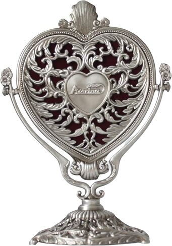 Vintage Heart Shaped Vanity Mirror with Embossed Feather/Antique & Luxury Decorative Table top Retro Mirror with Mounted Bead for Bedroom, Living Room and Room Decor (Brass (Matt Gold)) in Saudi Arabia