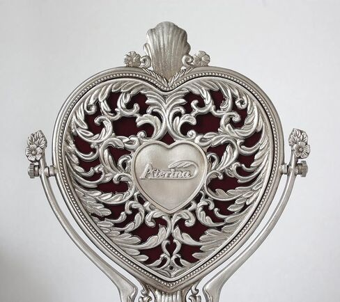 Vintage Heart Shaped Vanity Mirror with Embossed Feather/Antique & Luxury Decorative Table top Retro Mirror with Mounted Bead for Bedroom, Living Room and Room Decor (Brass (Matt Gold)) in Saudi Arabia