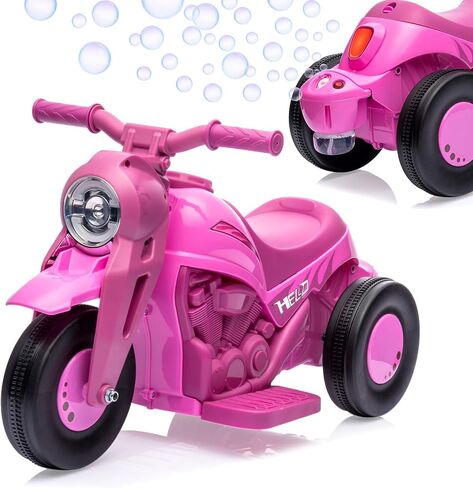 GAOMON Kids دراجة نارية كهربائية مع وظيفة الفقاعات، لعبة ركوب على دراجة نارية تعمل ببطارية 6 فولت مع مصابيح أمامية LED، للأمام/الاحتياطي، موسيقى، دواسة، سيارة فقاعات 3 عجلات للأطفال من سن 3 سنوات فما فوق للأولاد والبنات، وردي in Saudi Arabia
