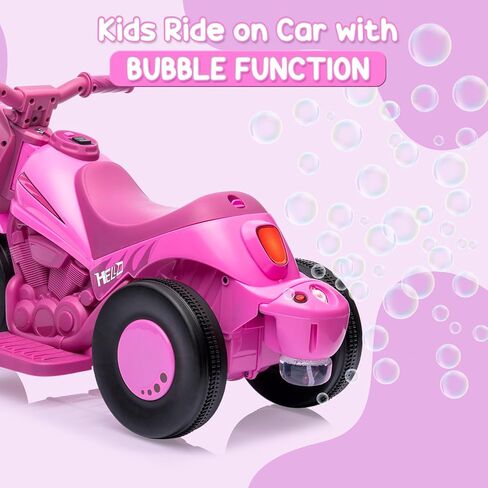 GAOMON Kids دراجة نارية كهربائية مع وظيفة الفقاعات، لعبة ركوب على دراجة نارية تعمل ببطارية 6 فولت مع مصابيح أمامية LED، للأمام/الاحتياطي، موسيقى، دواسة، سيارة فقاعات 3 عجلات للأطفال من سن 3 سنوات فما فوق للأولاد والبنات، وردي in Saudi Arabia