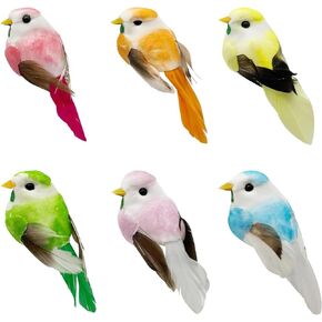 LWINGFLYER 6pcs Tiny Colorful Fake Birds Mushroom Arts and Crafts Foam Birds Figures 2-Inch with Attached Magnet for Fairy Garden Micro Landscape Decoration Birdcage