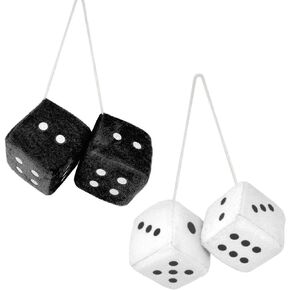 2.75inch Fuzzy Dice Rear View Mirror White and Black Fuzzy Dice for Car,Plush Dice Classic Vintagefor for Car Interior Ornament Decoration(Set of 2)