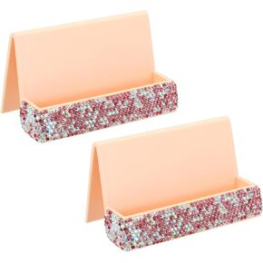 PATIKIL Business Card Holder for Desk, 2 Pack Rhinestone Business Card Holders Crystal Card Stand Organizer Cards Display for Office Exhibition, Silver