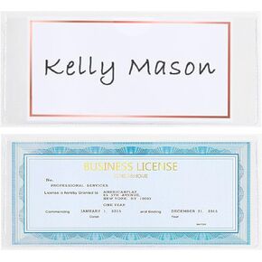 Clear Adhesive Pockets Card Label Holder for 3.5x8.5 Cosmetologists & Business License Certificate Adhere to Table Board Boxes File Folder for Organizing & Protecting Cards or Papers, 4 Pack