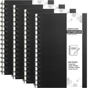 Coopay 4 Pack A5 Hardcover Spiral Notebook College Ruled Notebooks Journal Diary Planner Lined Notebook with Removable dividers for School Office Business Supplies, 8.3 x 5.5 inch (Black) in Kuwait