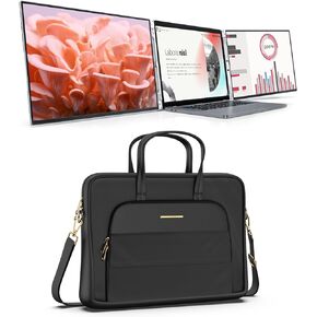 Nylon Laptop Bag + LK14 Laptop Monitor Extender for 13-16 Inches laptops, LIMINK Dual Freestanding Monitor Extender with Kickstand, Compatible with Wins, MacOS