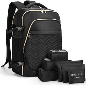 Travel Backpack for women - 40L Carry On Backpack Flight Approved, Personal Item Laptop Backpack Fits 17 Inch Laptop, Large Suitcase Backpacks With 6 Packing Cubes, Black