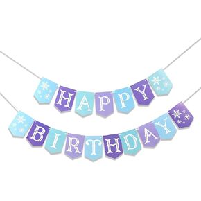 Happy Birthday Banner - Snowflake Happy Birthday Banner, Frozen Christmas Decor, Blue Snowflake Birthday Decoration For Boys Girls, Winter Wonderland Birthday Party Supplies(Snowflake Birthday Banner)