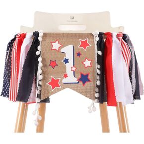 Red White and Blue High Chair Banner - 4th for July Birthday Highchair Banner, Patriotic 1st Birthday Party Supplies, First Birthday Banner, Independence Day Decorations
