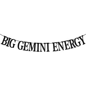 Black Glitter Big Gemini Energy Banner, Gemini May/June Birthday Party Decor - 12 Constellation Theme Birthday Party Decorations Supplies