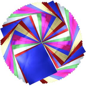140 Sheets Foil Color Cardstock Folding Paper,Metallic Mirror Board Origami Sheets for DIY Card,Invitation and Scrapbook Paper,Art and Craft(7 Colors,6" x 6")