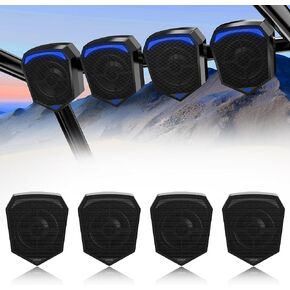 GoHawk ATN5-Q الكل في واحد مضخم صوت مدمج مقاوم للماء 6 بوصات نطاق كامل بلوتوث ATV RZR UTV ستيريو 4 مكبرات صوت نظام أمبير صوتي، 1.5 إلى 2 بوصة حامل شريط قفص بولاريس 4 ويلر Can-Am راديو FM USB