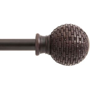 Kenney KN75798 Woven Ball End Standard Decorative Window Curtain Rod, 28-48" Adjustable Length, Weathered Brown Finish, 5/8" Diameter Steel Tube