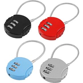 Litoexpe 4 Pcs Combination Lock, 3 Digit Outdoor Waterproof Padlock Code Lock Cable Luggage Locks for Backpack, Suitcase, Door (4 Colors)