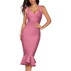 Shoulder Strap Sleeveless Fishtail Midi Bandage Dress for Women Bodycon Club Party Evening Dresses