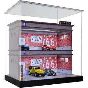 Hot Wheels Display Case 1/64 Scale Diecast Parking Garage Moldel 3-Tires with LED Light 12 Parking Spaces Model Car Show Case with Full Acrylic Cover