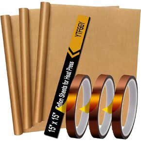 Teflon Sheets for Heat Press 15x15" and Heat Transfer Tape 10mm - YTFGGY Non Stick Transfer Sheet Heat Press Tape Set for Sublimation PTFE Teflon Sheet Heat Resistant (7)