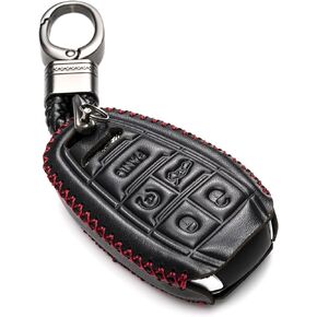 Vitodeco Genuine Leather Smart Key Fob Case Protector with Key Chain Compatible for Alfa Romeo Giulia, Stelvio, 4C Spider 2017 - 2024 (5-Button, Red)