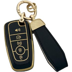 For Ford Key Fob Cover with Keychain, Full Coverage Protection Key Case for 2018-2024 Explorer Fusion Escape Edge Bronco F150 Maverick Mustang Accessories, Black