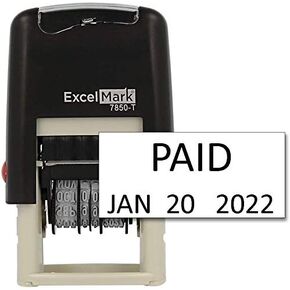 مدفوع - ختم تاريخ مطاطي ذاتي التحبير من ExcelMark - حجم صغير (حبر أحمر)