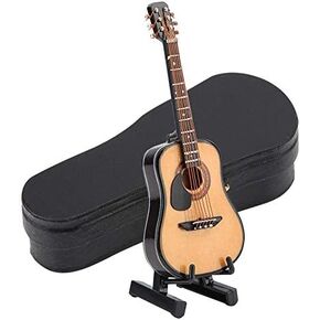 Miniature Wooden Guitar Model Dollhouse Musical Instrument Display with Stand Support and Case Dollhouse Accessories Small Craft Ornaments Home Decor (# 01)