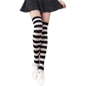 TOMORI Women's Over Knee Stocking Long Stripe Thigh High Casual Elegant Tube Socks (Black and White)