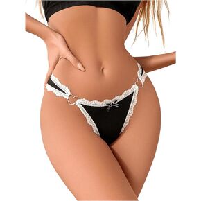 Milumia Women Sexy Panties Cut Out Low Rise Cheeky Underwear Strappy V Waist High Cut Bikini Briefs Black and White Medium